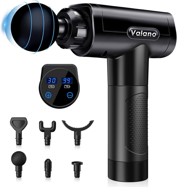 Massage Gun Deep Tissue - Portable Muscle Massage Gun, 30 Speeds with LCD Touch Screen, Electric Back Massager for Pain Relief, 6 Heads for Shoulder & Body Relaxation (Black)