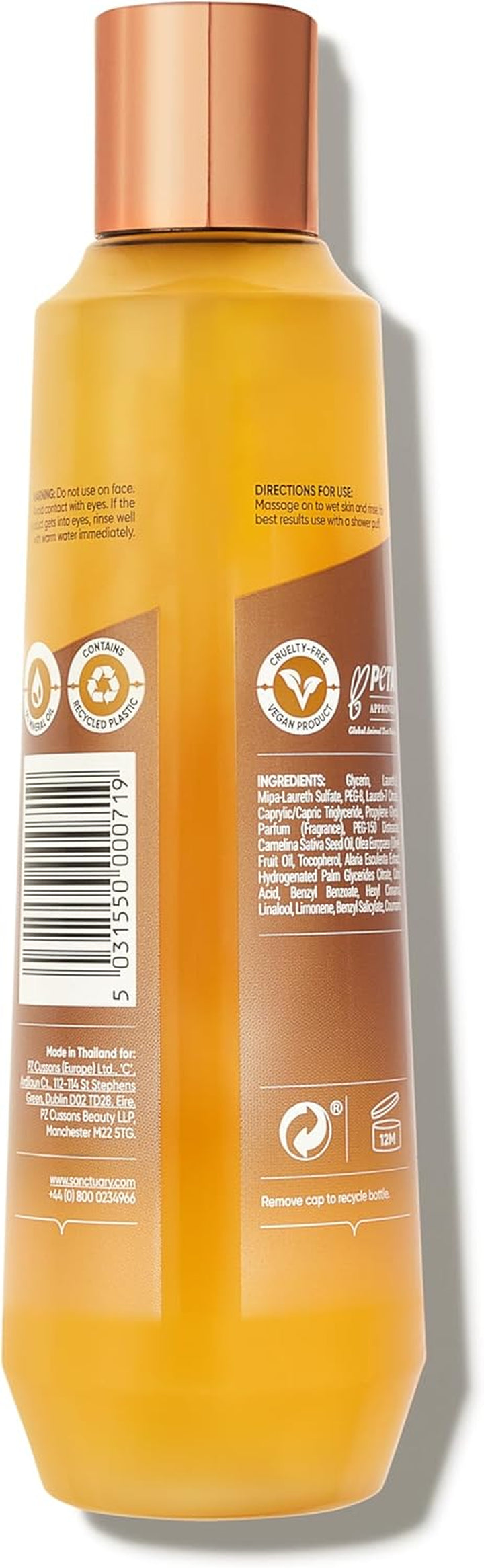 Spa Ultra Rich Shower Oil for Dry Skin, No Mineral Oil, Cruelty Free and Vegan, Orange, 250 Ml