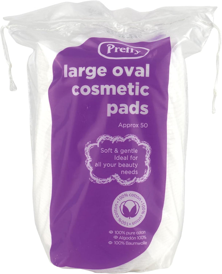 50 Large Oval Cotton Cosmetic Pads, Soft and Absorbent, Helps to Remove Make-Up, Gentle Enough to Use on Baby, 100 Cotton