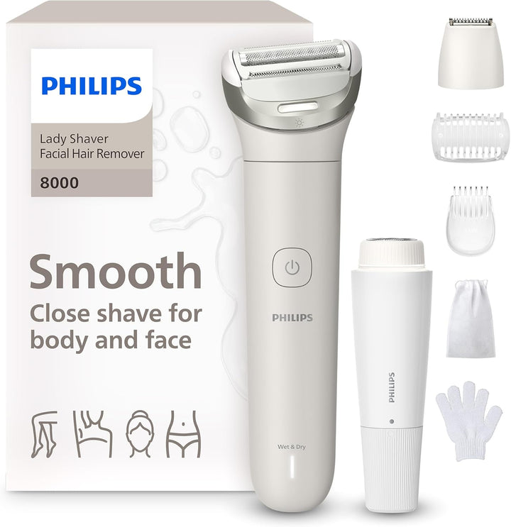 Lady Shaver Series 8000 - Cordless, Wet & Dry Electric Shaver, 3-Blade Shaving System, Flexible Shaving Head, LED Light, for Face, Legs, Body & Bikini, 100 Mins. Runtime, Model BRL159/00