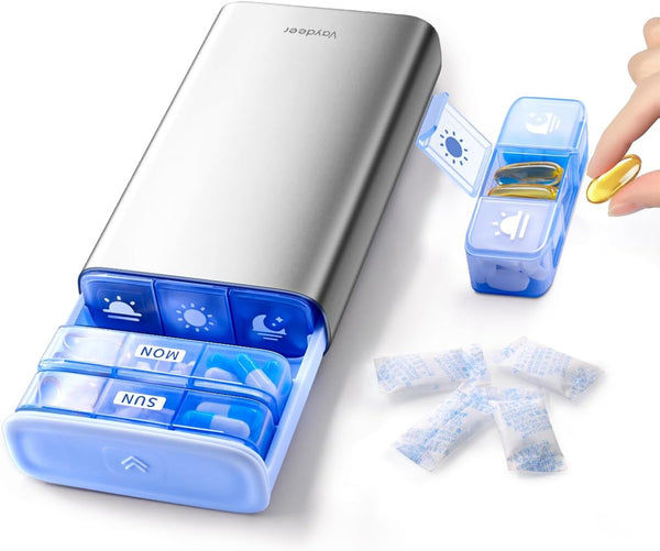 Silver Detachable Pill Organiser – Modular 7 Day Metal Pill Box with Individual Daily Cases, Moisture-Proof Travel Medicine Storage for Work & Home