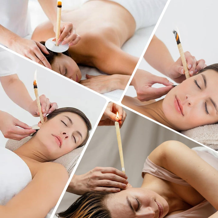Ear Cleaner, Natural Organic Beeswax Ear Candles Kit – 10 Ear Candles with 5 Protective Discs & 10 Swabs for Safe Ear Wax Removal, Blocked Ears, and Relaxation
