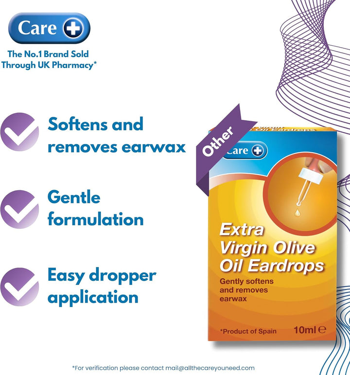 Extra Virgin Olive Oil Ear Drops for Ear Wax Removal, Gently Softens & Removes Earwax, Easy Dropper Application, 10Ml