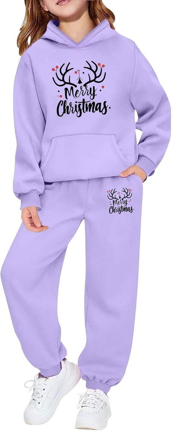 Girls Outfits 2 Piece Long Sleeve Top and Jogger Pants Holiday Party Wear Festive Graphic Print Soft Fleece for Toddler Youth Seasonal Family Matching Christmas Wrapping Bags