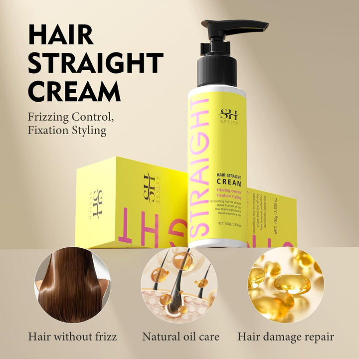 Hair Straightener Cream - Frizz Control Hair Care Products, Hair Serum for Frizzy and Damaged Hair, Keratina Para Alisar El Pelo - Long-Lasting Smoothness, Hair Straightening 72H,100G