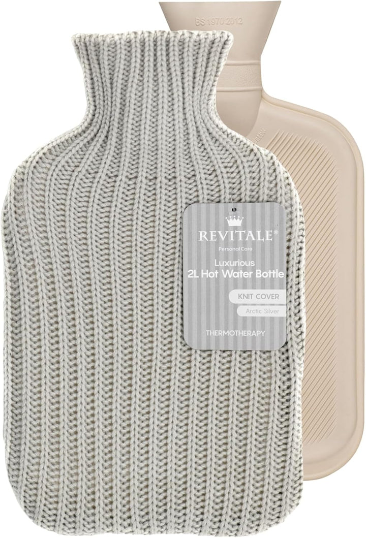 Luxury Cosy Hot Water Bottle 2 Litre, Soft Cover, Single Ribbed Natural Rubber 2025, British Standard BS1970:2012, Durable & Leak-Resistant (Slate Grey)