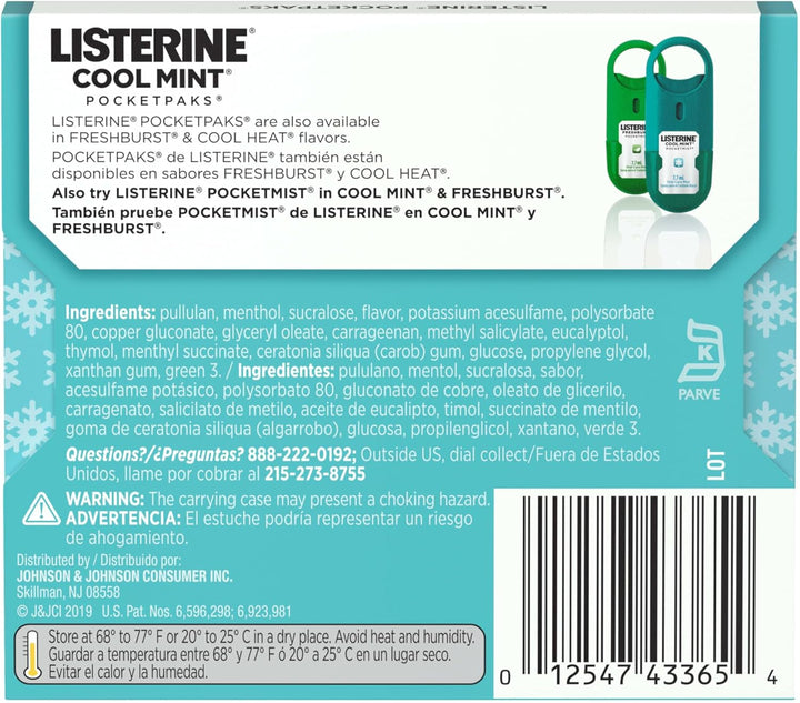 Cool Mint Pocketpaks Breath Strips, Oral Dissolving Breath Freshener Strips Kill 99% of Germs That Cause Bad Breath, Portable for On-The-Go, Refreshing Mint Flavor, 24-Strip Pack (12 Pack)