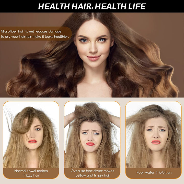 3 Pack Hair Towel Wrap, Microfibre Wrap Hair Towel with Button Super Quick Absorbent Anti-Frizz Fast Dry Hair Caps Twist Turban for Girls and Women and Best for Long, Wet, Thick Hair