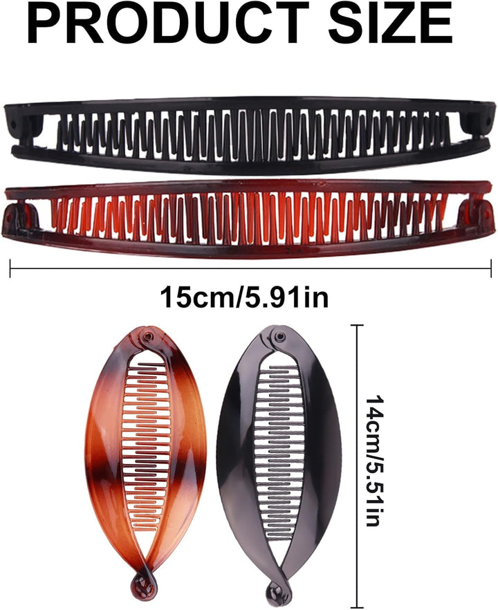 4 Pcs Banana Hair Clips for Fine Hair and Thick Hair, Fishtail Small Banana Hair Clip,For Women Bananas Clip Double Comb Long Hair Clips Ponytail Hair Comb Bananas