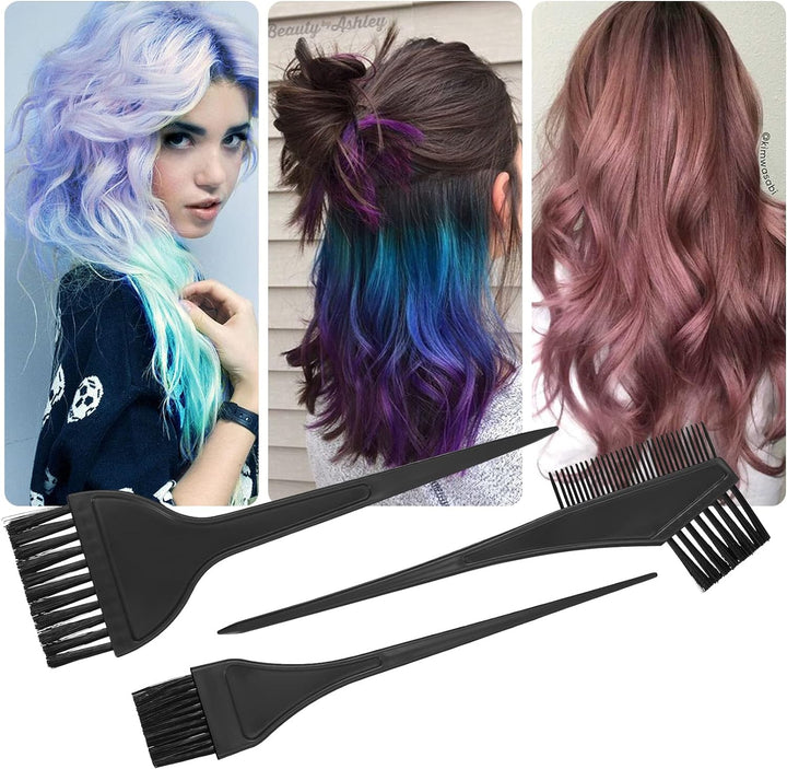 3 Pcs Hair Coloring Brushes, Hair Dye Brushes Tool Set, Double-Sided Hair Dying Combs Brushes Set for DIY Hair Coloring Dyeing Salon Brushes - Black