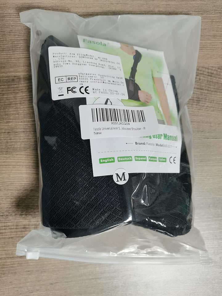 Universal Arm Sling, Shoulder Immobilizer with a Foam Neck Pad for Women, Men, Teenager, Adjustable Arm Support Strap for Broken Wrist, Elbow, Dislocated Shoulder - M