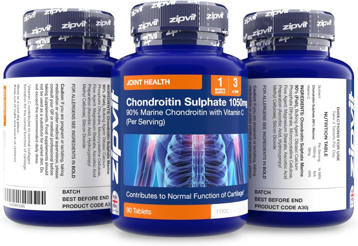 Chondroitin Sulphate 1050Mg with Vitamin C, 90 Tablets, 90% Pure Marine Chondroitin Joint Care Supplement for Women & Men