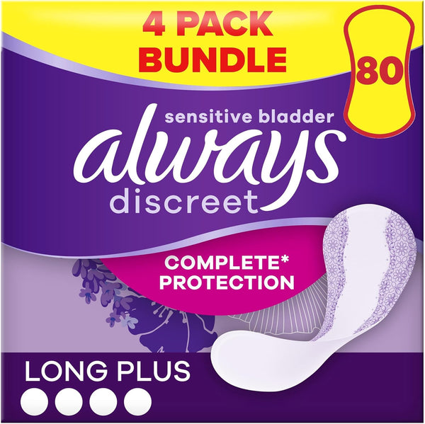 Incontinence Liners Women Long plus 20 Panty Liners, (Pack of 4) Lock in Leaks and Odours, for Sensitive Bladder