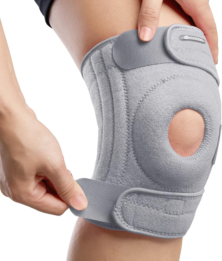 Knee Support with Open-Patella Design for Joint Pain, Sports, Injury Rehabilitation, Adjustable Knee Brace for Men Woman with 3 Straps, for Knee Circumference (12.5" to 18.5")