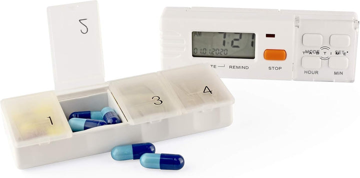 Pill Dispenser with 4 Alarms, Extra Large Compartments, Automatic Reminder