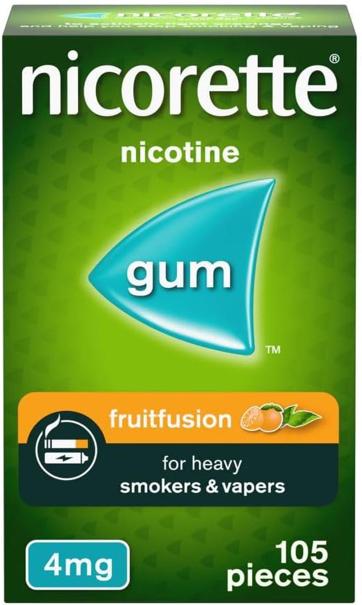 Fruitfusion 4Mg Gum (105 Pieces), Discreet Stop Smoking and Stop Vaping Aid, Helps Tackle Cravings and Withdrawal Symptoms, Nicotine Gum with Pleasant Fruit Flavour (Quit Smoking or Vaping)