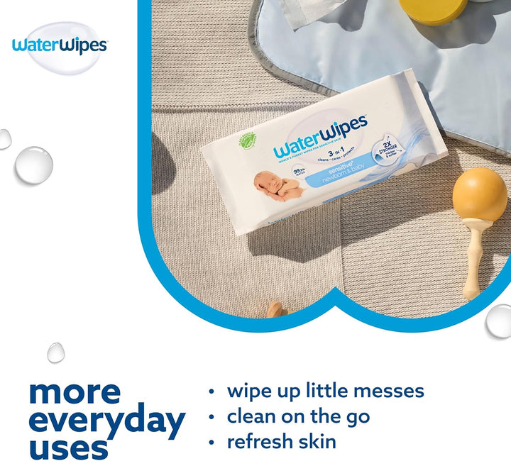 Sensitive+ Newborn & Baby Wipes, 720 Count (12 Packs), 3-In-1 Cleans, Cares, Protects, 99.9% Water, Unscented