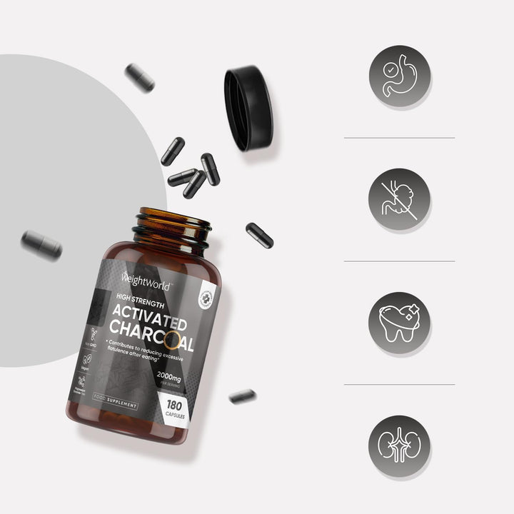 Activated Charcoal Capsules 2000Mg - 180 Vegan Capsules - Activated Charcoal Supplement - Sourced from Eucalyptus and Acacia Barks - Non-Gmo & Magnesium Stearate-Free