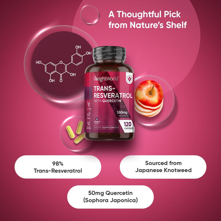 Trans Resveratrol with Quercetin - 120 Capsules - 4 Months Supply - Resveratrol Supplements - 1 Capsule a Day - Sourced from Japanese Knotweed - Non-Gmo & Vegan-Friendly - Magnesium Stearate-Free