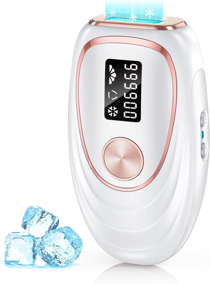 IPL Laser Hair Removal Device for Women and Men, Ice Cooling Painless Hair Remover Machine for Salon Quality Long Lasting Results at Home, for Face, Bikini Line, Armpit, Leg, Body, Pink