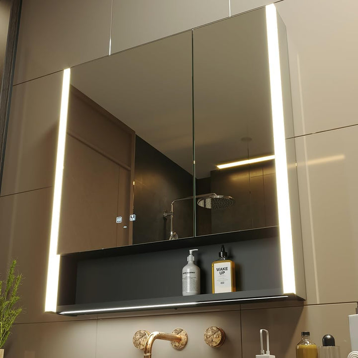 50 X 70 Cm LED Lighted Bathroom Medicine Cabinet with Mirror, Defogger, Dimmer, 3 Color Light Makeup Mirror, Easy to Install, Wall Mounted Medicine Cabinet without Socket & Usbs