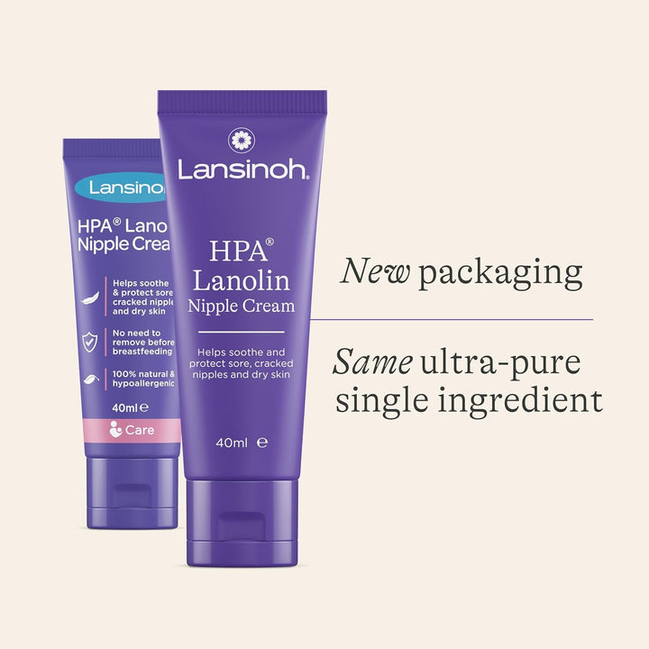 HPA Lanolin Nipple Cream - 40Ml - Sore Nipples Cracked Skin Breast Feeding 100% Natural Hypoallergenic Tasteless & Odourless BPA Bps-Free Breastfeeding Hospital Bag Maternity Essentials