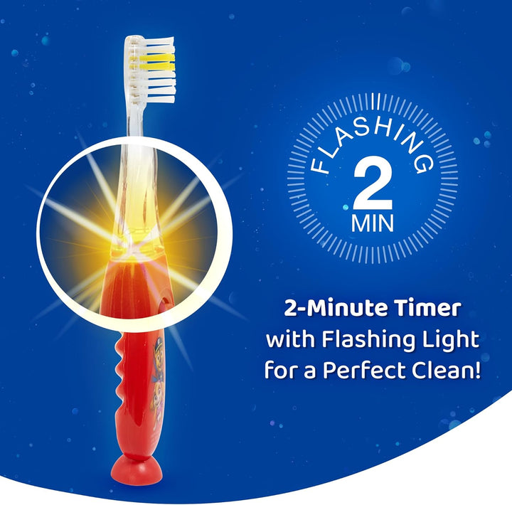 Paw Patrol Flashing Toothbrush for Kids with 2 Minute Flashing Light, Comfortable Handle Grip, Soft Rounded Bristles and Suction Cup for Upright Storage for Children Ages 3+