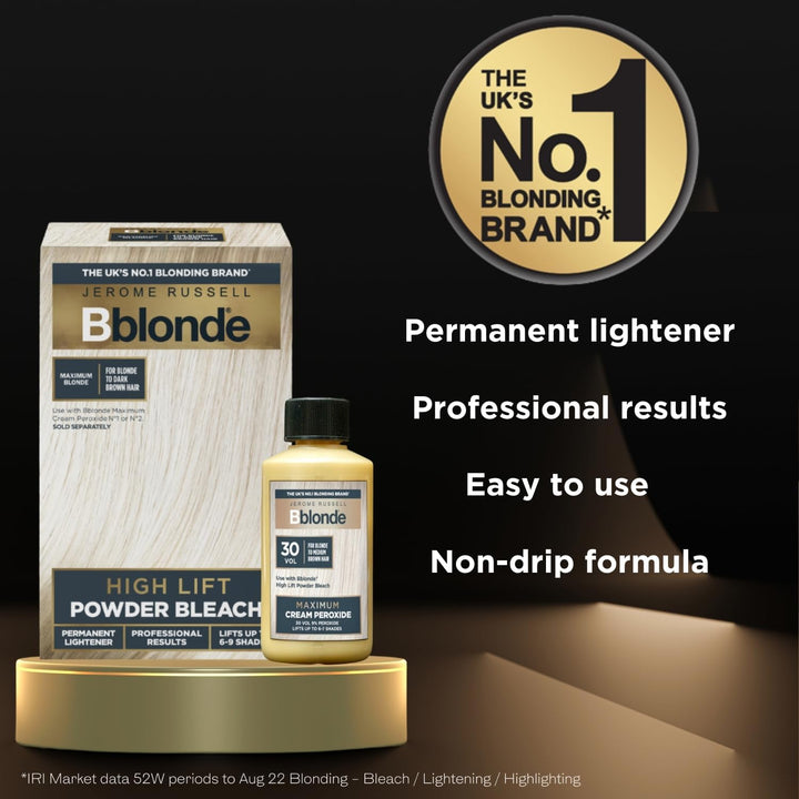 Bblonde Maximum Lift Cream Peroxide 30 Vol - Permanent Blonde Hair Dye for Blonde to Medium Brown Hair Colour, Hair Bleach with 9% Peroxide & Avocado Oil, Lifts 6-7 Shades, 75Ml