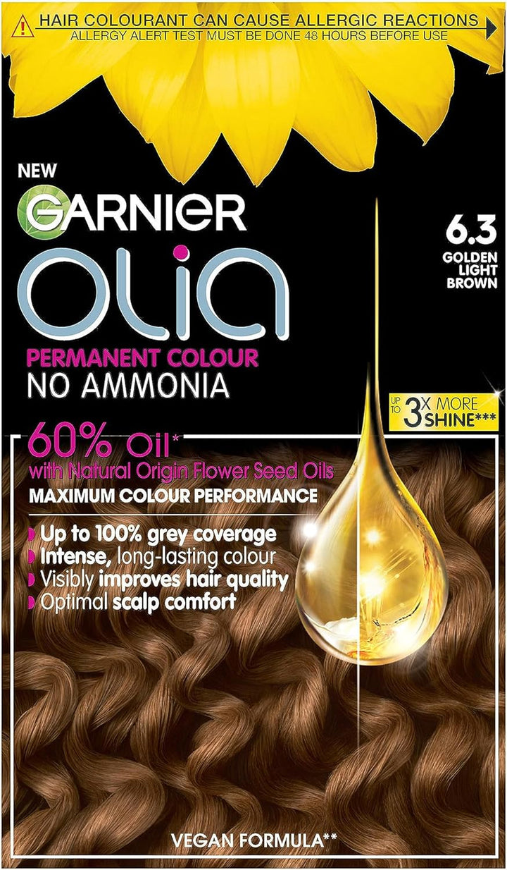 Garnier  5.0 Brown, Oil-Powered, No-Ammonia. 100% Grey Coverage. Luminous, Long-Lasting, Vibrant Brown Hair Color with Exceptional Shine and a Healthy, Nourished Feel.
