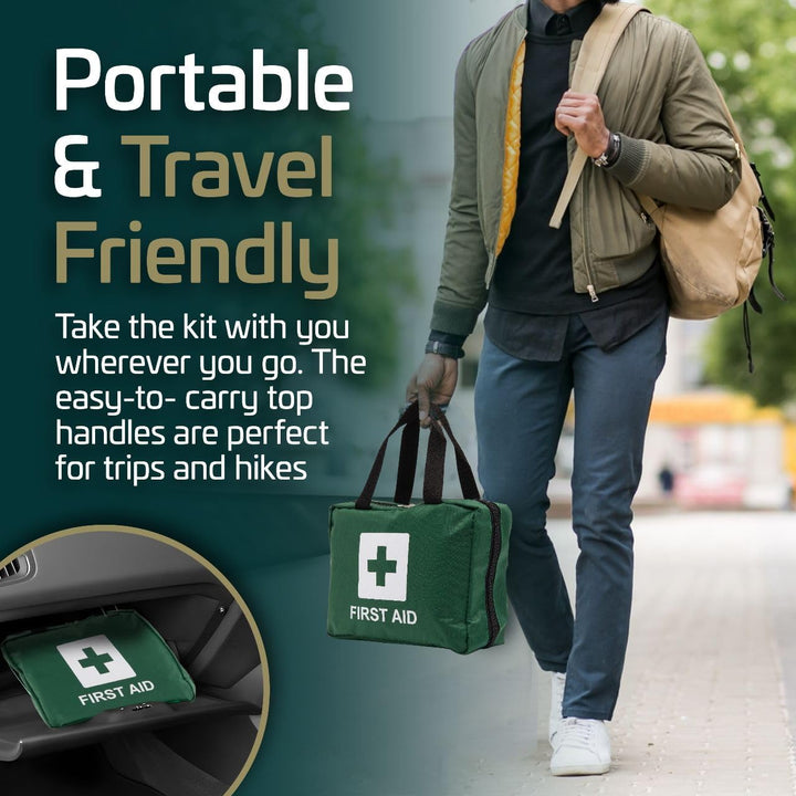 90 Piece Premium Kit Includes Eyewash, 2 X Cold (Ice) Packs and Emergency Blanket for Home, Office, Car, Caravan, Workplace, Travel - First Aid Kit Bag