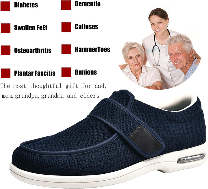 Extra Wide Fit Diabetic Shoes,Close Wide-Fitting Touch Bar-Strap Slippers Adjustable Hook and Loop Comfy Swollen Feet Shoe,