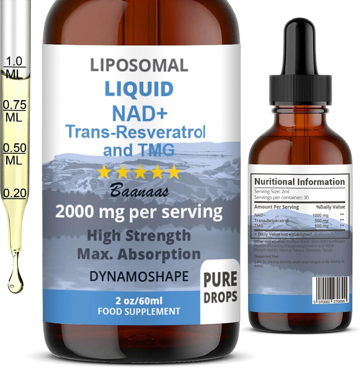LIPOSOMAL Liquid NAD+ Trans-Resveratrol and TMG Supplement for Cellular Repair & Energy Metabolism, 2000 Mg, 60 Ml