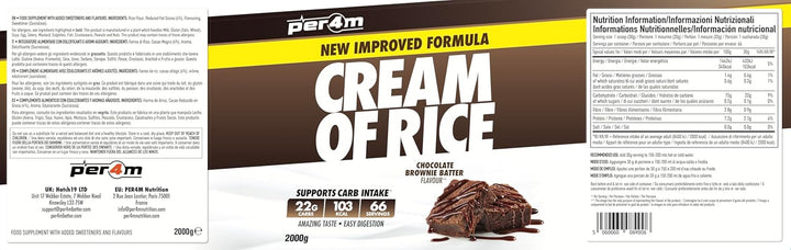 Protein Cream of Rice | Easy-To-Digest Complex Carbohydrate | Gluten-Free, Plant-Based Smooth Rice Porridge | Ideal Pre Post-Workout (2Kg, Chocolate Brownie Batter)