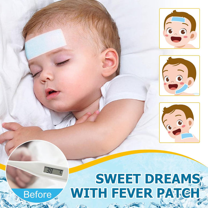 20Pcs Fever Cooling Gel Patches for Kids & Adults, Relief Cooling Sheets for Headaches, Overheating, Heat Stroke, Long-Lasting, Safe & Drug-Free, Easy to Apply
