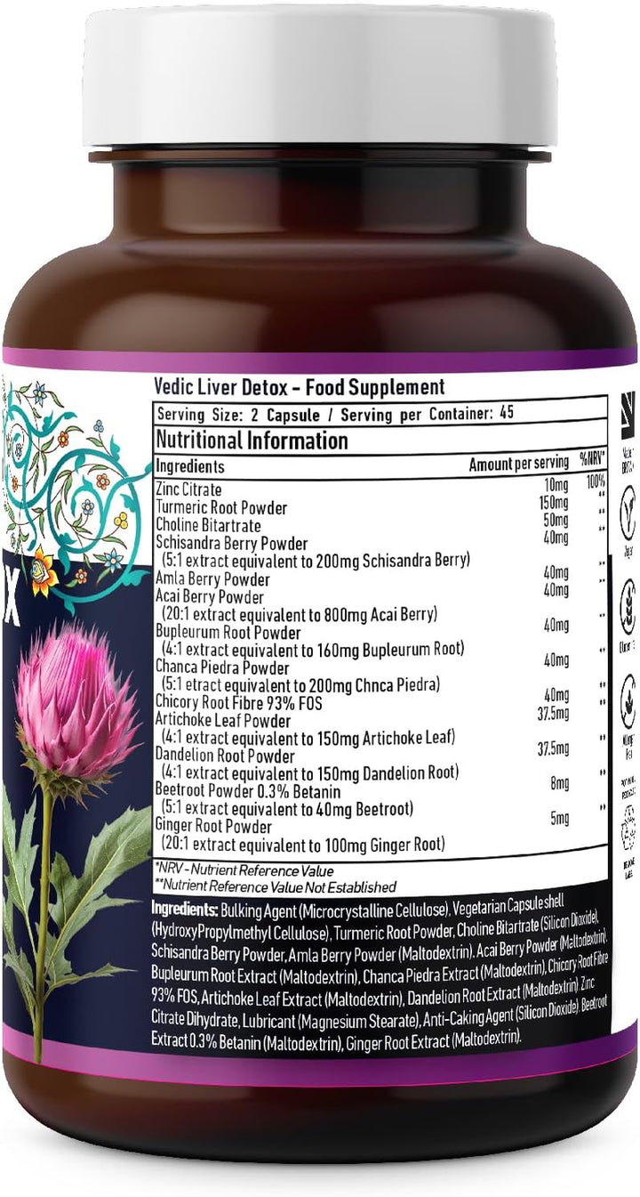 Vedic Advanced Liver Cleanse & Detox | High Strength Liver Support Capsules | 13 Essential Natural Ingredients for Healthy Liver Function | Vegan, UK Made, Premium Supplement