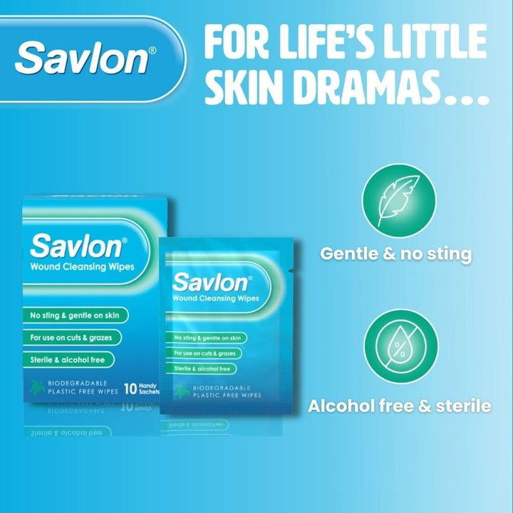 Wound Cleansing Wipes, Alcohol Free, Cleaning Wipes for Wounds, Pack of 10 Wipes, Gentle, for Cuts and Grazes, Sterile, Alcohol Free, Biodegradable Plastic Free Wipes