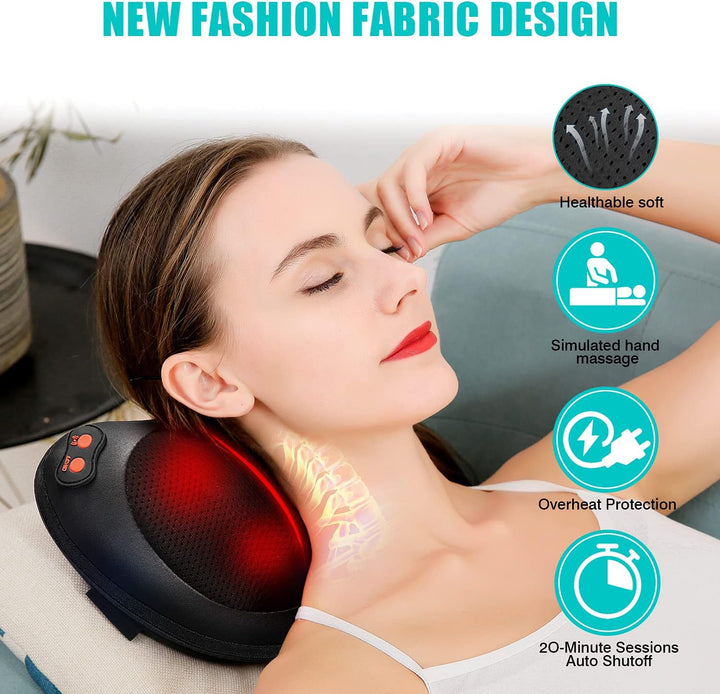 Back Neck Massager,Shiatsu Massage Pillow with Heat, Deep Tissue Kneading Massagers for Shoulder, Legs, Electric Back Massager for Home & Car