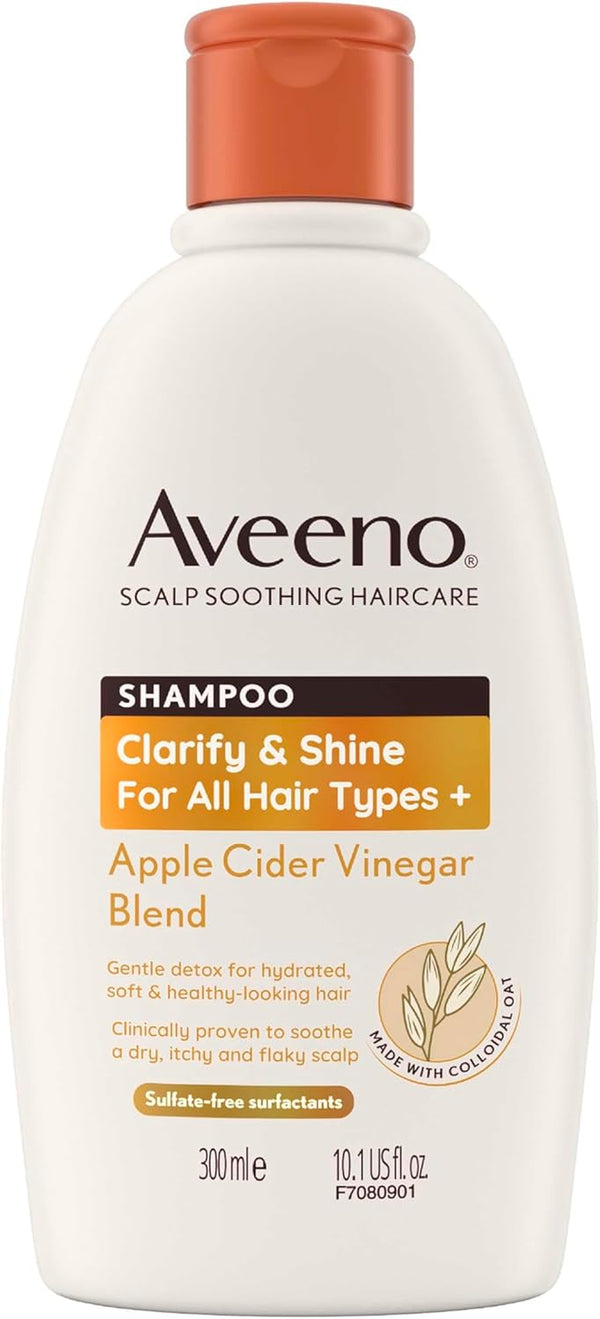 Scalp Soothing Haircare Clarify & Shine Shampoo, Apple Cider Vinegar Blend, for All Hair Types, Soothes Dry, Itchy & Flaky Scalp, Clinically Proven, Sulfate Free, 300Ml