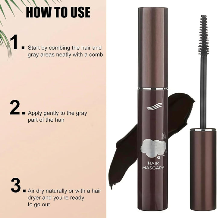 Hair Mascara Root Touch Up, Dark Brown Temporary Hair Dye Mascara, Grey Hair Cover up Waterproof Root Cover Up, Quick Dry Smudge-Proof Hair Concealer Mens Beard Dye Brush