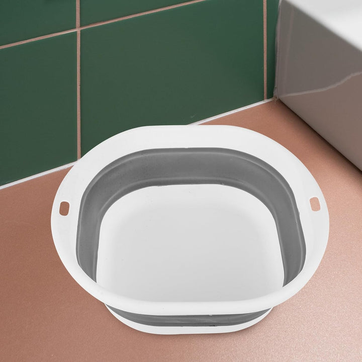 Foldable Washing Basin Portable Multi-Use Wash Tub for Bathing Travel and Home Use Collapsible Wash Bowl with Hook for Easy Drying Space-Saving Design in Grey-White Small