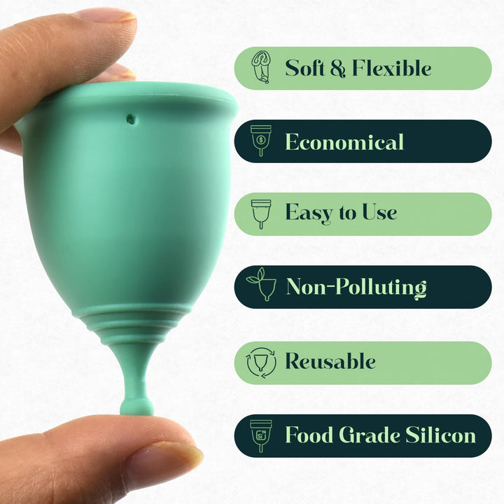 Menstrual Cups, First Period Starter Pack of 2 Kit with Mini Box, Period Cup Medical Grade Silicone, Feminine Hygiene Better Alternative to Sanitary Pads & Tampons for Girls - Small & Large