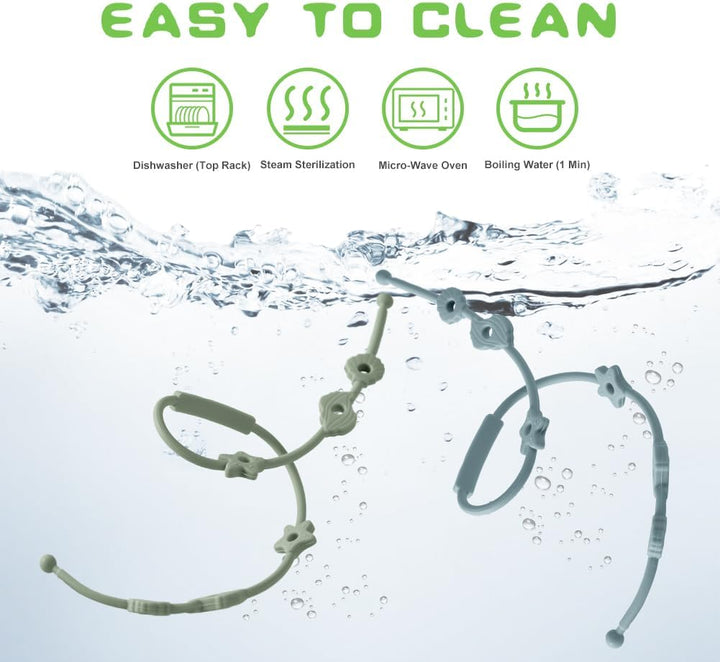 Silicone Toy Clip, 4Pcs Toy Safety Straps, Food Grade Silicone Pacifier Clips Sippy Cup Strap, Adjustable Stroller Pacifier Strap Hanging Toys, Baby Toy anti Drop Chain (Blue/Green)