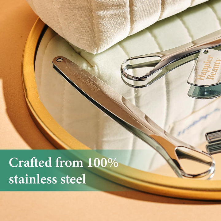 Tongue Scraper - Stainless Steel Tongue Scrapers for Adults - Plastic Free Tongue Cleaner with Ergonimic Handle Restore Fresh Breath for Men and Women