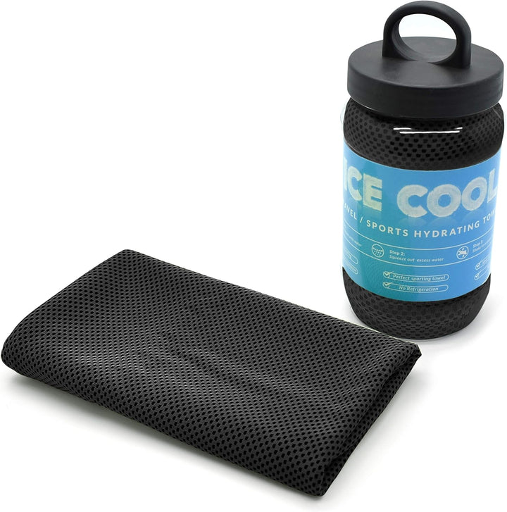 All in One Ice Cool Smart Towel Instant Cooling Technology Suitable for Sensitive Skin 100Cms X 30Cms (Black)