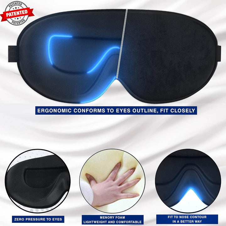 100% Blackout Eye Mask for Women & Men - Sleep Mask - Zero Eye Pressure Eye Mask for Sleeping - Eyelash & Eye Movement Friendly Sleeping Mask with Adjustable Strap - Premium Sleep Mask for Travel