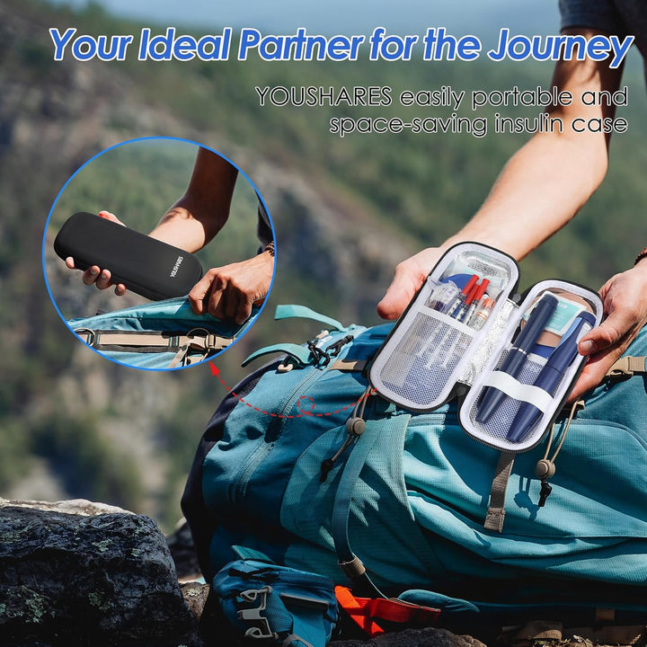 Insulin Cooler Travel Case - Medicine Cool Bag Travel with 2 Ice Packs, Insulin Case for Diabetic Supplies (Black)