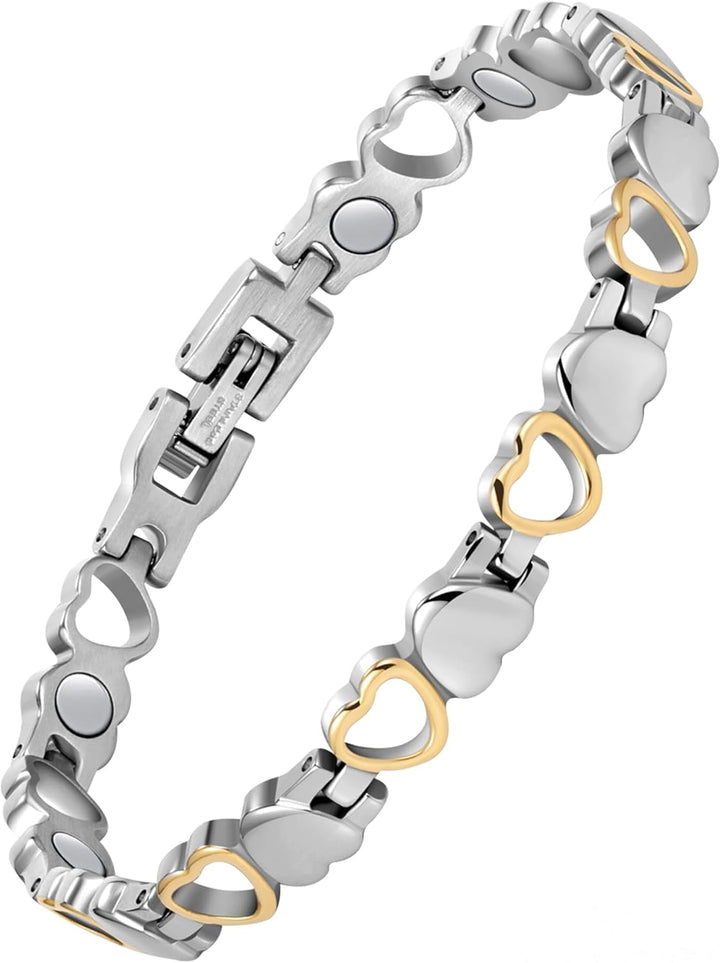 Magnetic Bracelets for Women,Titanium Steel Ladies Magnetic Bracelets,Adjustable Wristband Include Sizing Tool in Gift Box(Fish Tail Design-Silver Gold)