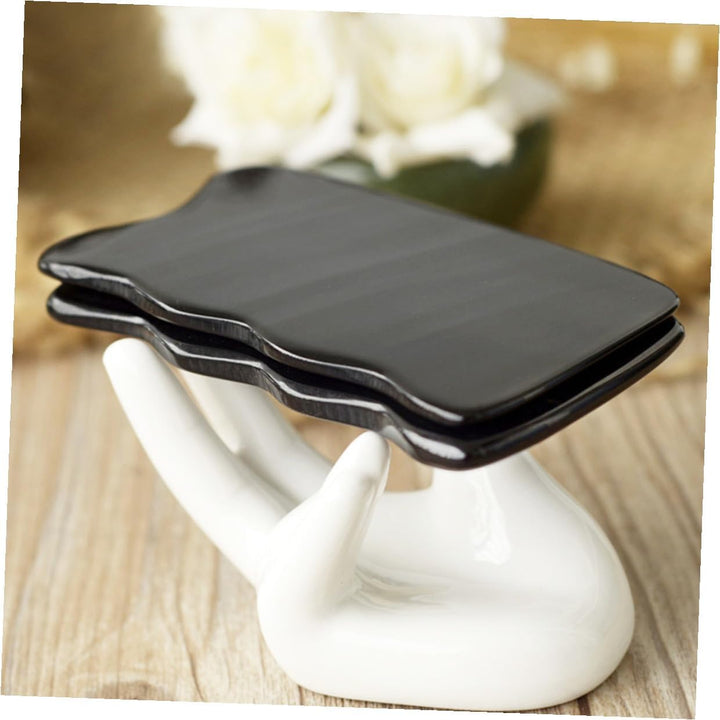Natural Horn Gua Sha Scraping Board Massager for Face Neck Back Smooth Cattle Horn Massage Tool for Skin Comfort and Muscle Relief Easy to Hold Black Wave-Shape Scrapping Plate
