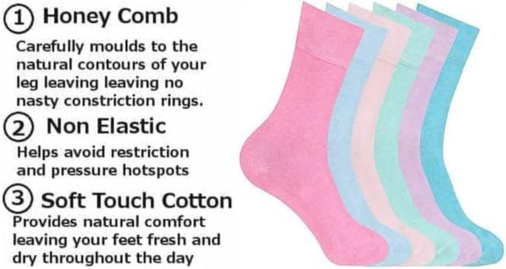 Diabetic Sock for Woman- Non Elastic Wide Honey Comb Top Soft Cuff Ankle Wide Grip Odema Friendly Non Binding Circulatory for Swollen Feet Legs Size 4-7