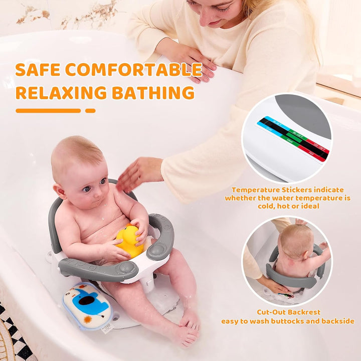 Baby Bath Seat 6 Months Plus,Sit up Bath Seat with Temperature Alert,Baby Bath Chair for Babies 6 Months+,Baby Bath Support Toddler Bath Tub Seat with Open Backrest+4 Suction Cup Grey